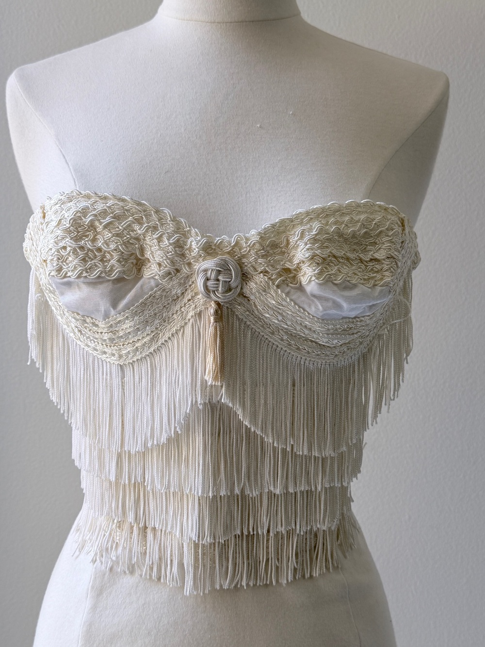 Vintage Cream Fringe Crochet Bustier Top - Picture 7 of 10